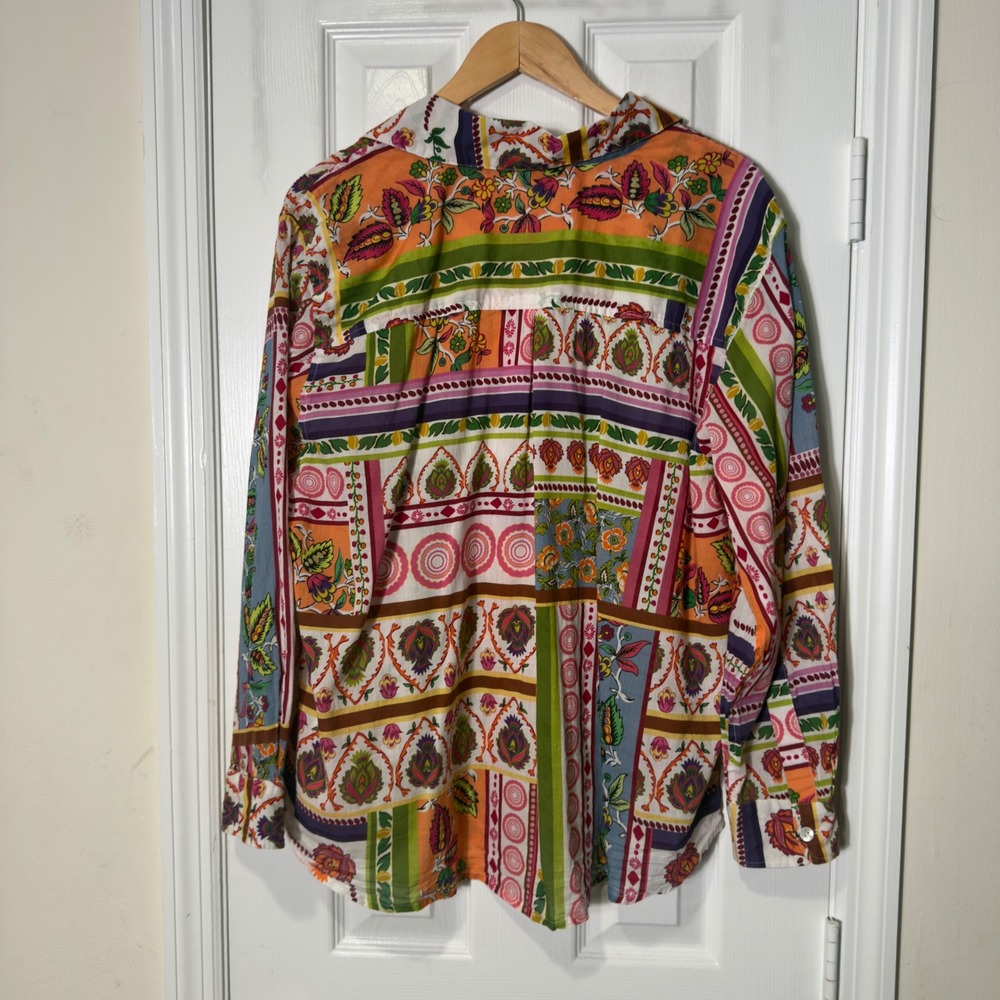 Calypso St. Barth Floral Patchwork Button Down Shirt Women's 2X Cotton Boho - Picture 7 of 7